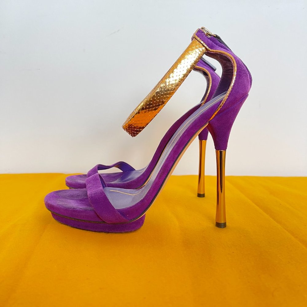 Gucci Suede And Python Sandals - image 1